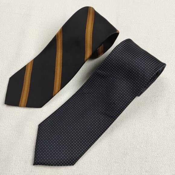 croft & barrow Other - Lot Of 2 Black Formal Neckties Croft&Barrow Wembley Blue Dotted & Brown Striped